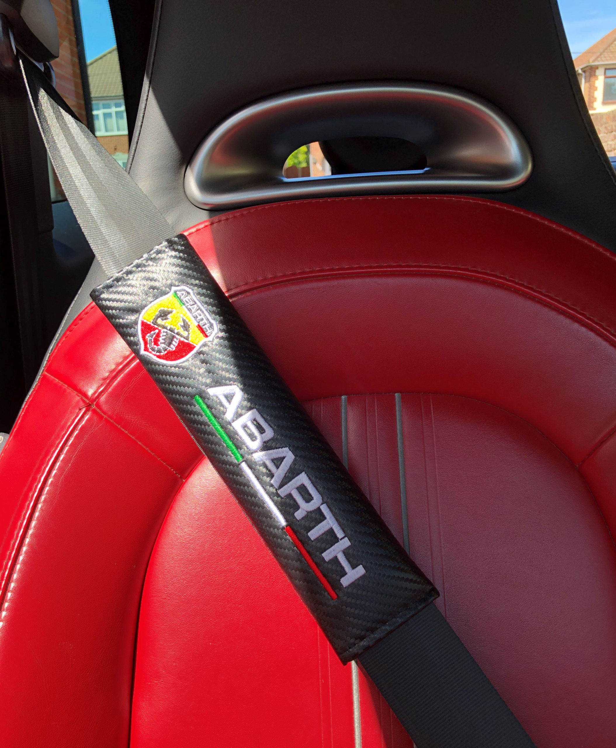 Vestian 2X Carbon Fiber Sport Abarth Seat Belt Cover Shoulder Pad Cushion for Abarth Racing 